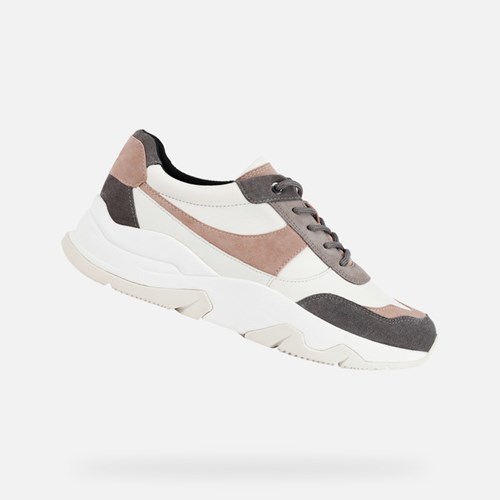 Geox Kristene Sneakers Dame Hvide Mørkelyserød | 97126-ZKFE